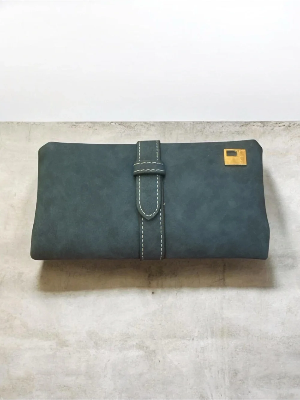 Women's Slate Blue Fold-Over Wallet with Contrast Stitching NWOT